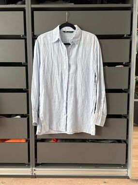 ZARA Light Blue Linen Button-Up Shirt